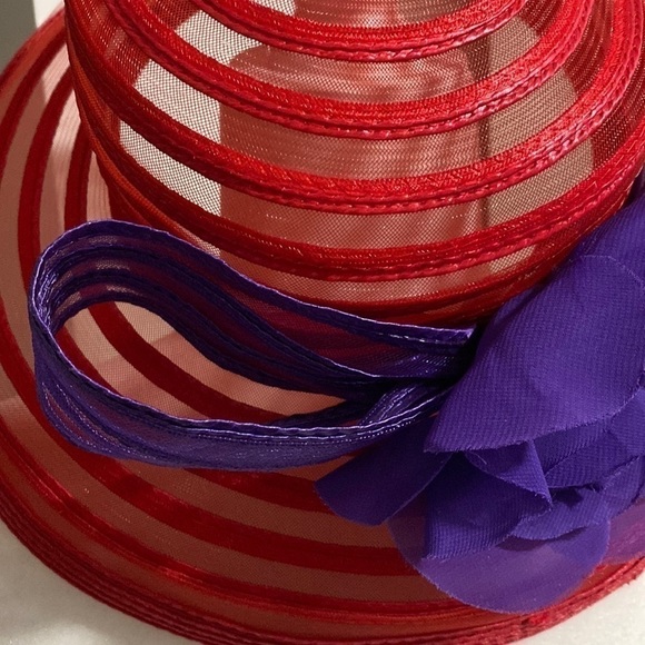 Red Hat Society Derby Purple Silk Flower Mesh Ribbon Vacation Party Holiday - Picture 8 of 15